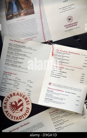 Hausbrauerei Altstadthof menu de restaurant, Nuremberg, Bavière, Allemagne - Jan 2012 Banque D'Images