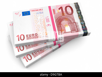 Des piles de Euros sur un fond blanc Banque D'Images