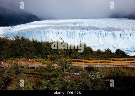 Passerelles près de Perito Moreno Glacier. Ce glacier provient du champ de glace de Patagonie du Sud. Banque D'Images