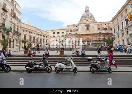 La fontaine de la Piazza Pretoria, Pretoria, Fontana della Vergogna, la fontaine de la honte, Palerme, Sicile, Italie Banque D'Images