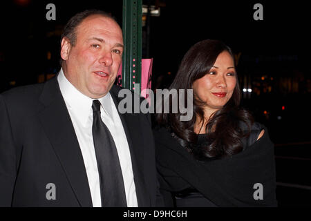 NEW YORK - Photo- Jan 11, 2010- James Gandolfini et sa femme Deborah Lin arrivent pour le New York Film Critics Circle Awards à New York. Gandolfini est mort en Italie le 19 juin 2013. Banque D'Images