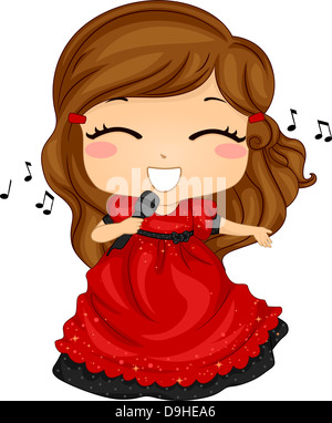 Illustration de la petite fille en robe rouge chant Banque D'Images