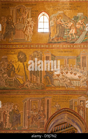 PALERMO - 9 avril : Scène de la vie de Jésus en mosaïque sur le mur de la cathédrale de Monreale. Banque D'Images