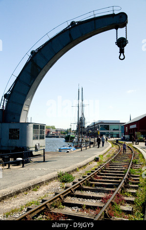 Grue à vapeur Fairbairn, Wapping Railway Wharf, Floating Harbour, Bristol. Banque D'Images