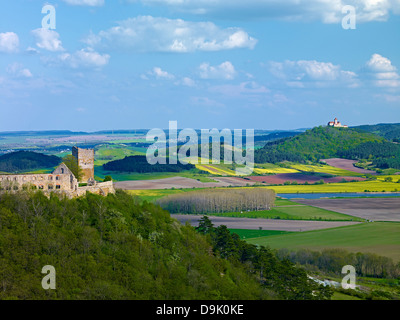 Château Gleichen et Château de Wachsenburg près de Muehlberg, Drei Gleichen, Thuringe, Allemagne Banque D'Images