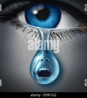 La détresse et la souffrance avec un œil humain de pleurer une larme goutte avec une expression du visage hurlant d'angoisse et de la douleur en raison de Banque D'Images
