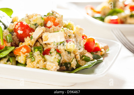 Le quinoa Vegan organique avec des légumes comme la tomate, tofu, et concombre Banque D'Images