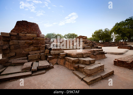Ruines de Mulagandha Kuti Vihar Temple, Sarnath, Varanasi, Uttar Pradesh, Inde Banque D'Images