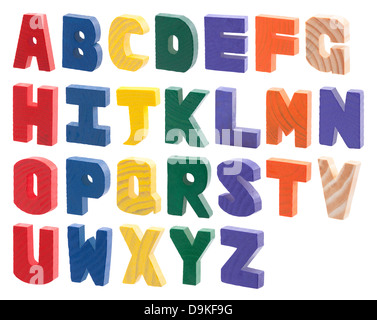 Alphabet en bois coloré isolated on white Banque D'Images