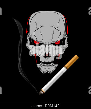 Arrêter de fumer l'illustration. Une cigarette réaliste avec un crâne du diable sur elle. Banque D'Images