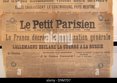 Le 'Le Petit Parisien' journal (dimanche 2 août 1914) déclarant que la France va commencer la mobilisation générale. Banque D'Images