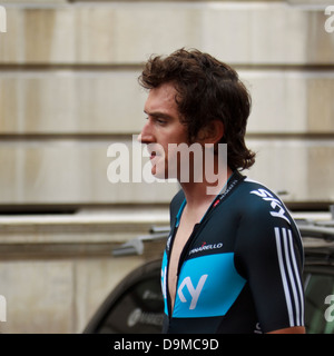 Geraint Thomas après l'avant-dernière, l'heure-procès, étape du Tour de Grande-Bretagne 2011 tenue à Londres Banque D'Images