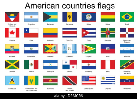 Ensemble d'icônes rectangle avec des drapeaux des Amériques Banque D'Images