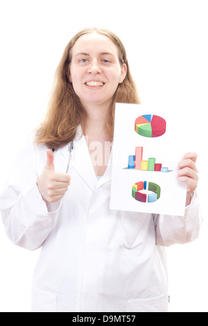 Médecin Professionnel avec statistiques showing thumb up Banque D'Images