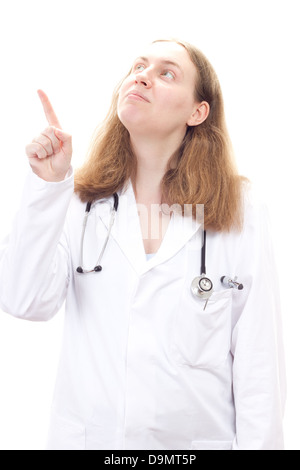 Femme médecin du doigt quelque chose Banque D'Images