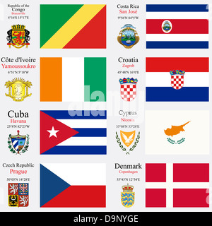 Jeu de 6 drapeaux monde Banque D'Images