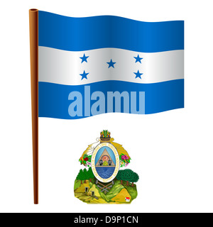 Ondée honduras drapeau et d'armoiries à l'arrière-plan blanc, vectoriel, illustration image contient la transparence Banque D'Images