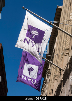 Drapeaux de l'Université de New York, NYC Banque D'Images