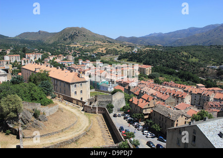 Vue de la ville depuis la Citadelle de Corte, Corse, France Banque D'Images