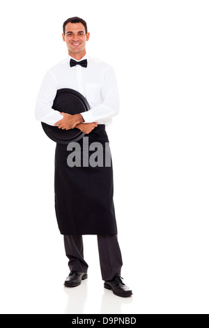 Jeune serveur full length portrait on white Banque D'Images