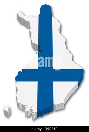 Finlande 3D map avec drapeau illustration sur fond blanc Banque D'Images