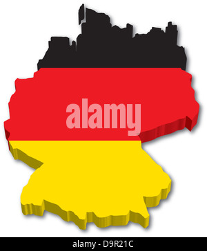 Carte de l'Allemagne avec 3D illustration d'un drapeau sur fond blanc Banque D'Images