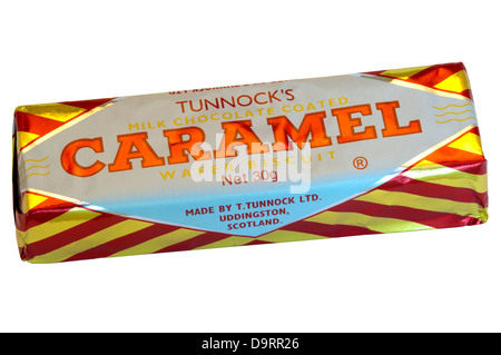 La marque Tunnock enrobées de chocolat Lait Caramel Biscuit gaufrette. Banque D'Images