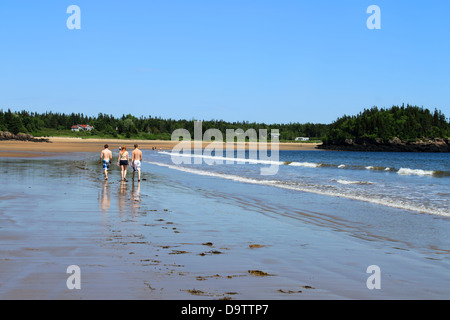 Des personnes non identifiées, profitant du beau temps au bord de la mer de New River Beach, nouveau Brunscwick, Canada le long de la baie de Fundy Banque D'Images