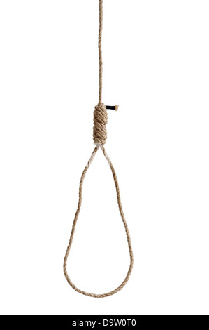 Corde hangmans noose isolé sur fond blanc Banque D'Images