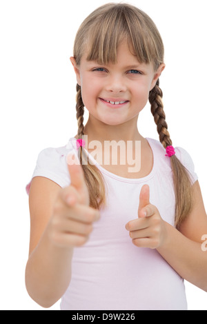 Jolie blonde girl giving Thumbs up Banque D'Images