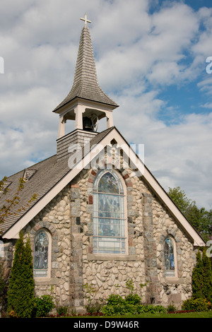 Le Michigan, l'île Mackinac. Cadotte Ave., petit historique de l'église de pierre. Banque D'Images