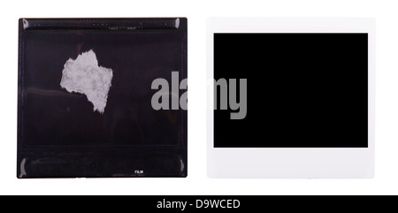 Avant et l'arrière d'une vieille photo instantanée polaroid isolated on white Banque D'Images