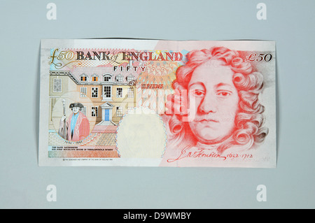 Retour d'un £50 (50 livres sterling) note. Banque D'Images