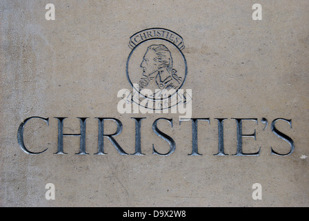 Plaque murale entrée chez Christie's Auction House, King Street, Londres, Angleterre Banque D'Images