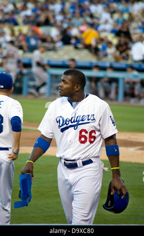 Yasiel Puig de les Dodgers de Los Angeles Banque D'Images