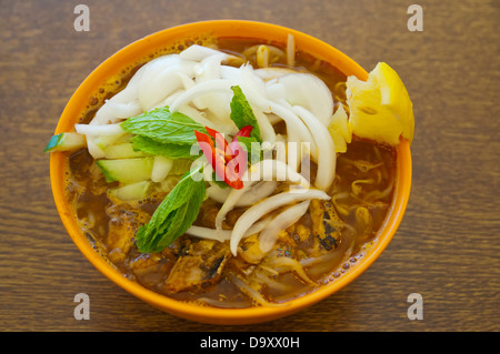 Soupe aux nouilles asiatiques laksa Singapour avec le hareng et les légumes Dublin Irlande Europe Banque D'Images