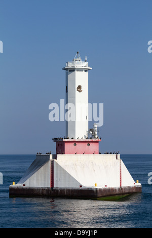 Round Island Passage Lumière, un phare automatisé hors de l'île Mackinac, Michigan, dans le lac Huron Banque D'Images