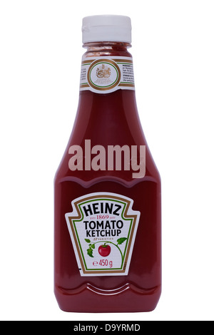 Un sqeezy bouteille de ketchup Heinz sur fond blanc Banque D'Images