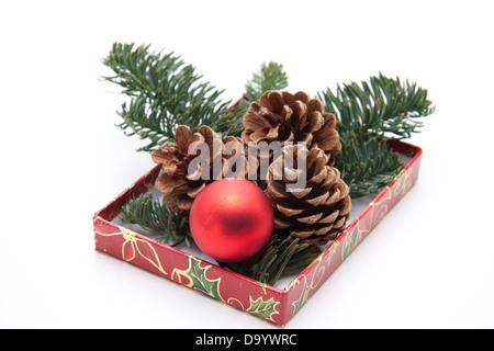 Bouchons de pin avec des boules de Noël Banque D'Images