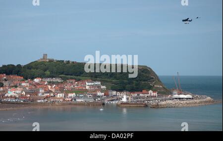 Bombardier Lancaster, Spitfire & H BATAILLE DE BRITTAIN MEMORIAL FL SOUTH BAY SCARBOROUGH ANGLETERRE ANGLETERRE 29 Juin 2013 Banque D'Images