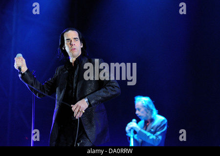 Barcelone - le 25 mai : Nick Cave and the Bad Seeds, bande effectue par Heineken Primavera Sound Festival 2013. Banque D'Images