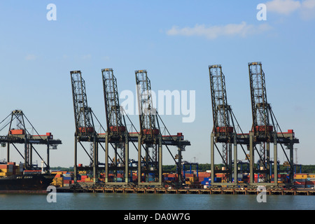 Port de Felixstowe portiques pour le levage des conteneurs sur un terminal à quai à Trinity quai du plus important port à conteneurs UK Banque D'Images