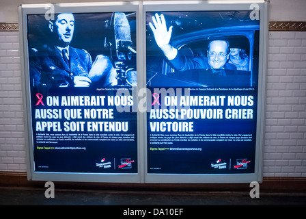 Paris, France, SIDA Health Care affiche de protestation artistique française publicité dans le métro de N.G.O., Solidariy SIDA, campagne publicitaire du SIDA, affiches du métro, contre le SIDA, affiche publicitaire tube souterrain, publicités françaises vintage, photos historiques Banque D'Images