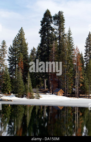 Cabine sur un lac à l'extérieur de Montecito Sequoia Lodge, Sequoia National Park, Californie, USA. Banque D'Images