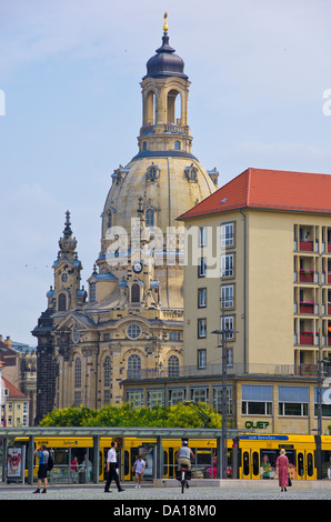 Dresde, Allemagne, en vue de l'église Frauenkirche. Banque D'Images