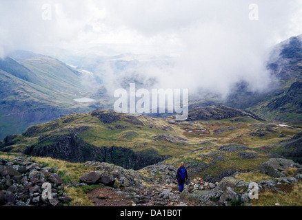 Randonneur sur Scafell Pike, Lake District, England, UK Banque D'Images