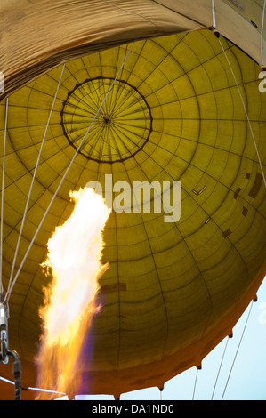 Close up of Vertical les brûleurs à gaz utilisés pour propulser un ballon à air chaud dans l'air. Banque D'Images