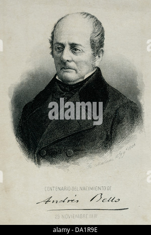 Andres Bello (1781-1865) humaniste vénézuélien, poète, philosophe. Gravure, 1881. Banque D'Images