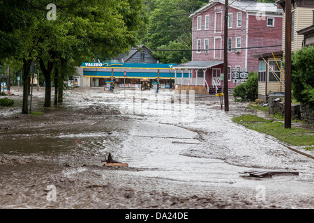 Les inondations à Fort Plain, New York, dans la vallée de la Mohawk Banque D'Images