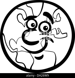 Illustration Cartoon noir et blanc de Funny Earth Planet Comic Mascot Character pour enfants à colorier Livres Banque D'Images
